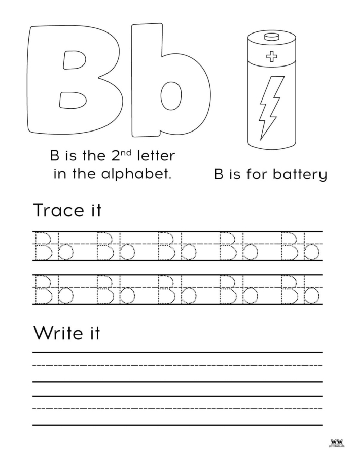 Letter b handwriting practice sheet for early learners number 13 Pre-K worksheet for tracing and writing the lowercase letter b