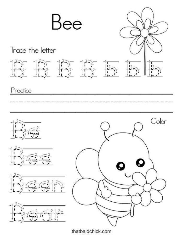 Lowercase letter b practice sheet for early learners to recognize and write letters Pre-K writing worksheet focusing on tracing and writing the lowercase letter b