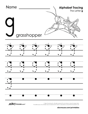 Tracing the letter G on a prekindergarten fine motor skills worksheet, image 2 Pre-K handwriting worksheet featuring lines and the letter G for tracing practice