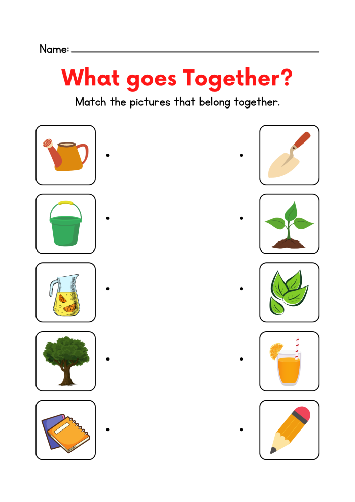 Pre-K worksheet showing pictures of animals and objects to identify living and non-living things