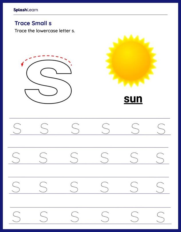 Worksheet for finding all lowercase s's with a fun snail character for early learners Pre-K worksheet where children identify lowercase s letters to help a snail