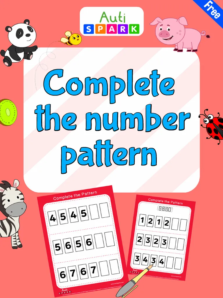 Number pattern activity for young learners on a printable worksheet Pre-K math worksheet showing number patterns for children to complete
