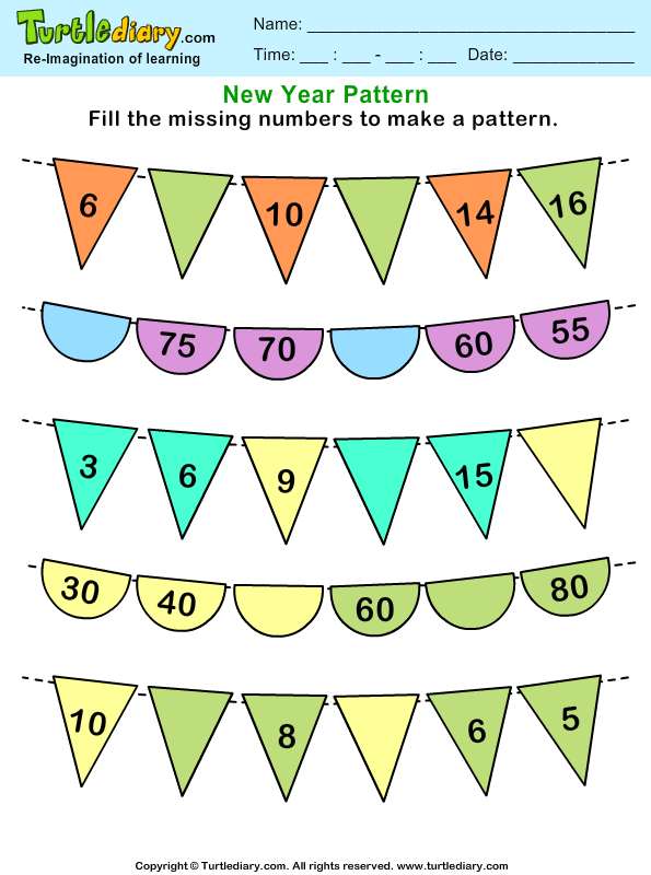 Number pattern exercise on a worksheet for prekindergarten students Pre-K math worksheet showing number patterns for kids to complete