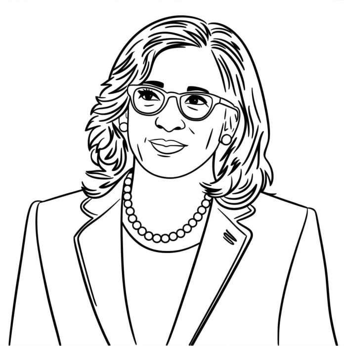 Kamala D. Harris Coloring Page worksheet for Pre-K measurement activities featuring the 49th Vice President
