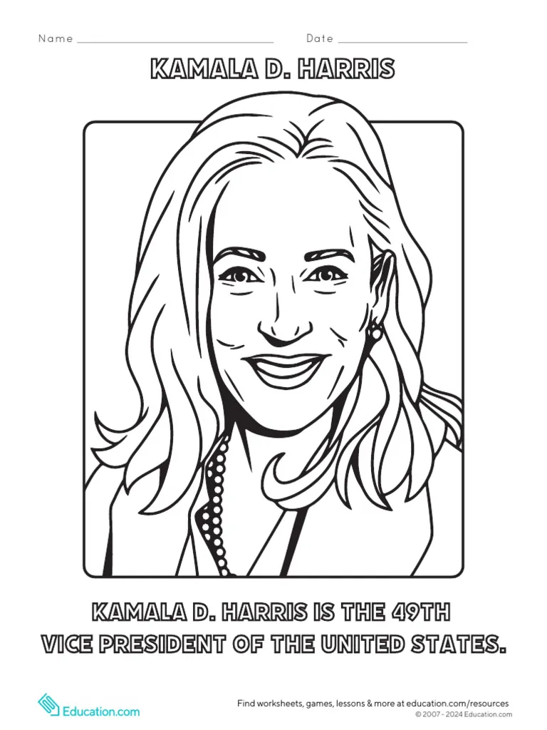 Kamala D. Harris coloring worksheet for Pre-K students to learn measurement skills
