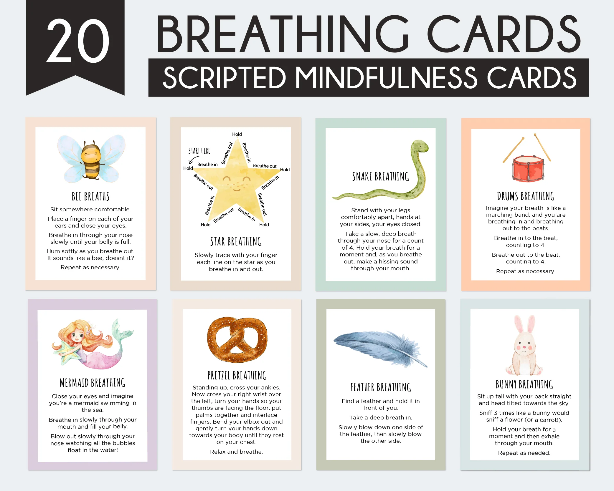 Pre-K Mindfulness Feelings Cards worksheet showing emotion adjectives for young learners