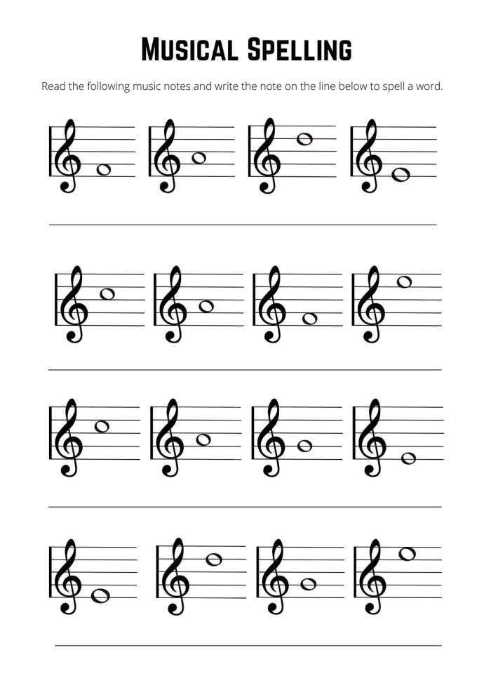 Pre-K worksheet showing music notes arranged in repeating patterns for kids to complete