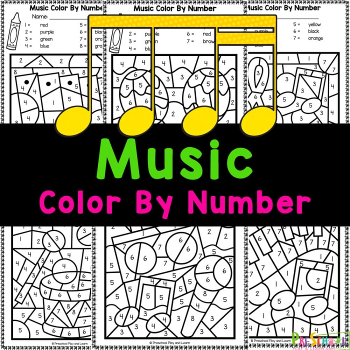 Pre-K math worksheet showing music note patterns for young learners