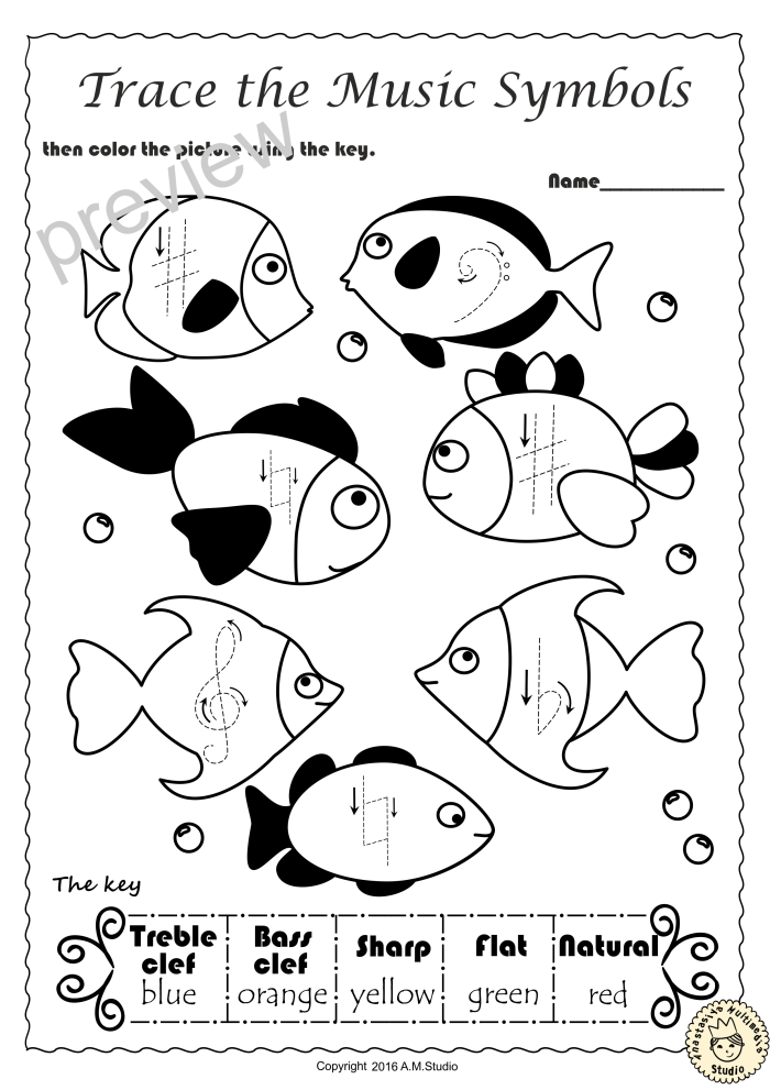 Pre-K worksheet showing music note patterns for early math learning