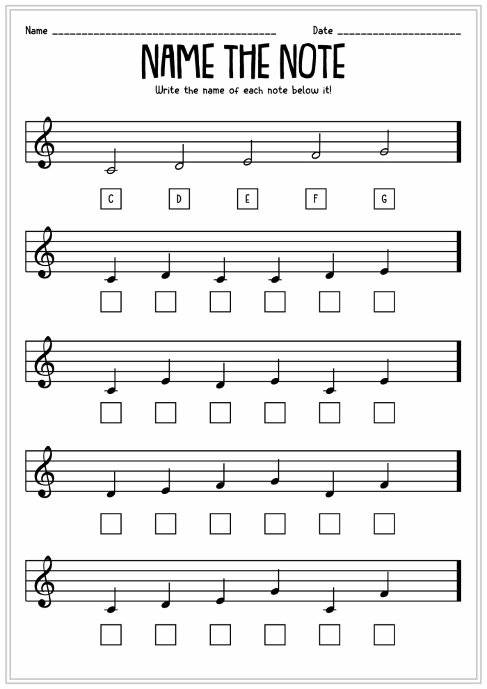 Pre-K math worksheet featuring music note patterns for early learners