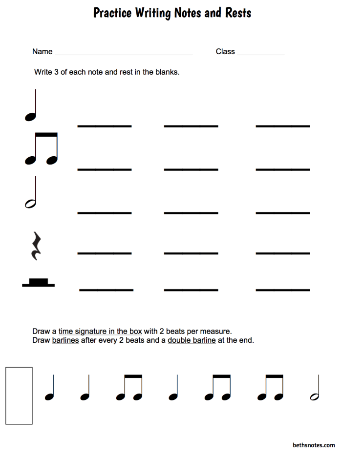 Pre-K music notes pattern worksheet showing sequences for children to complete