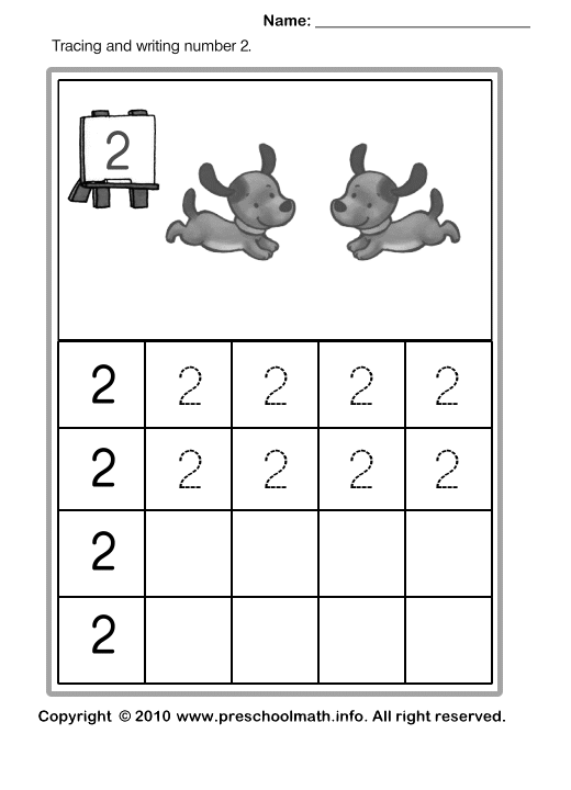 Early math skills with counting and writing number two worksheet for young learners Kids practicing writing the number two on a fun worksheet for Pre-K students