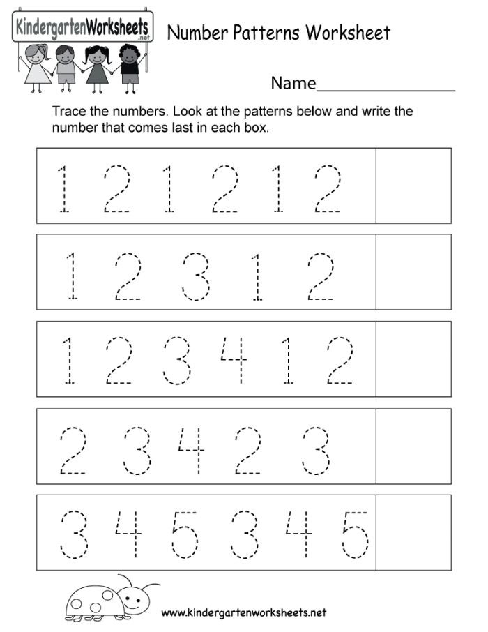 Number pattern exercise for young learners on worksheet 15 Pre-K math worksheet showing a number pattern for kids to complete