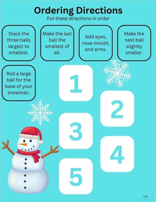 Order 'Em Up! worksheet for early number ordering skills assessment, image 4 Pre-K students practicing number sequencing with the Order 'Em Up! worksheet
