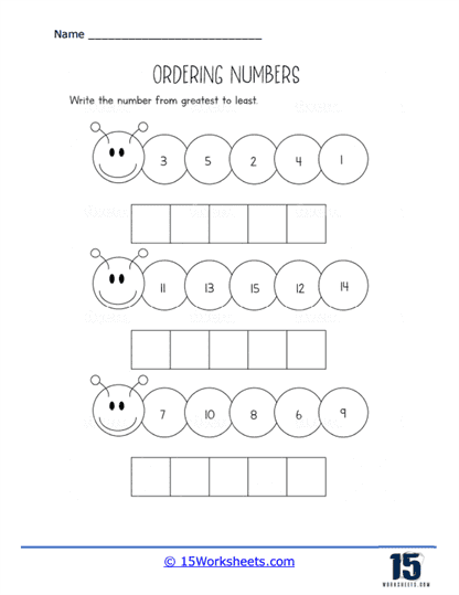Order 'Em Up! worksheet for early number ordering skills assessment, image 13 Pre-K students practicing number sequencing up to 10 with the Order 'Em Up! worksheet