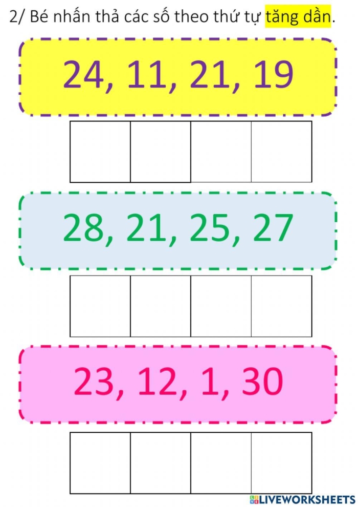 Order 'Em Up! worksheet for number order assessment in early learning, image 23 Pre-K students practicing number sequencing up to 10 on the Order 'Em Up! worksheet