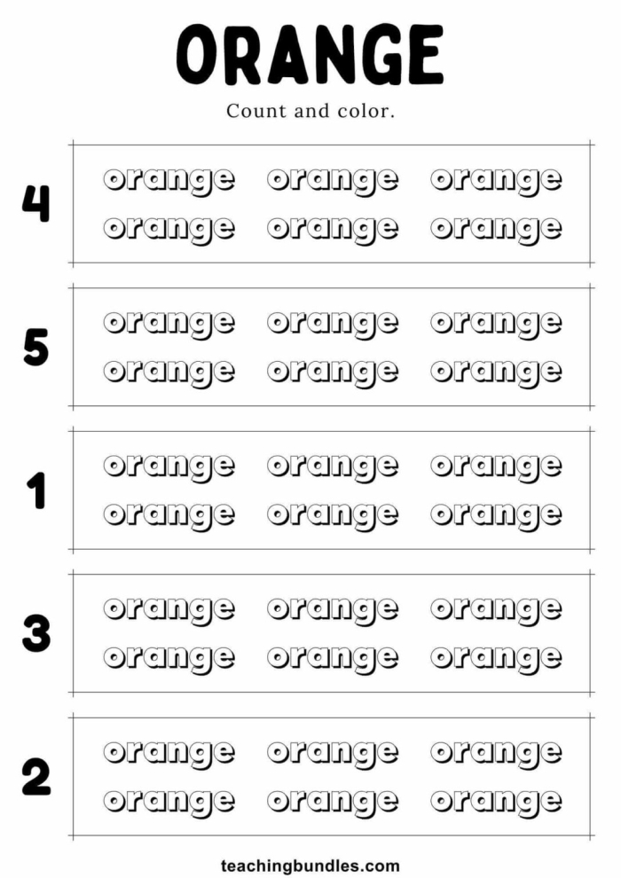 Exploring the color orange through a creative worksheet for young learners A Pre-K worksheet featuring the color orange with a fruit and paint project