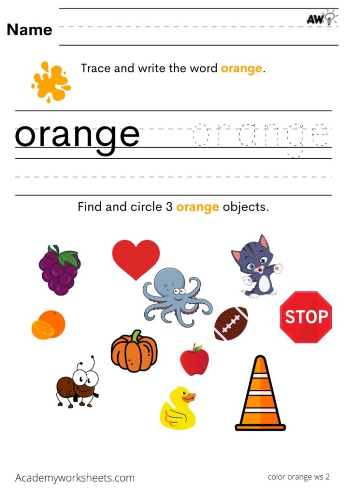 Explore the fun Color Orange worksheet for young learners in grade Pre-K, image 21 Pre-K child coloring an orange-themed worksheet about the color orange and its uses