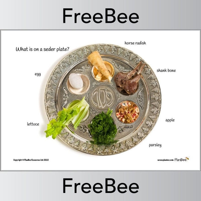 Passover Seder worksheet for Pre-K phonics with play food setup