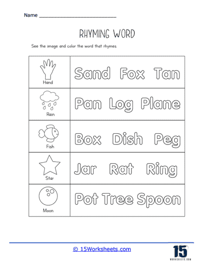 Rhyming word pairs practice for early literacy learners in German, worksheet 15 Pre-K children matching rhyming words on a German phonics worksheet