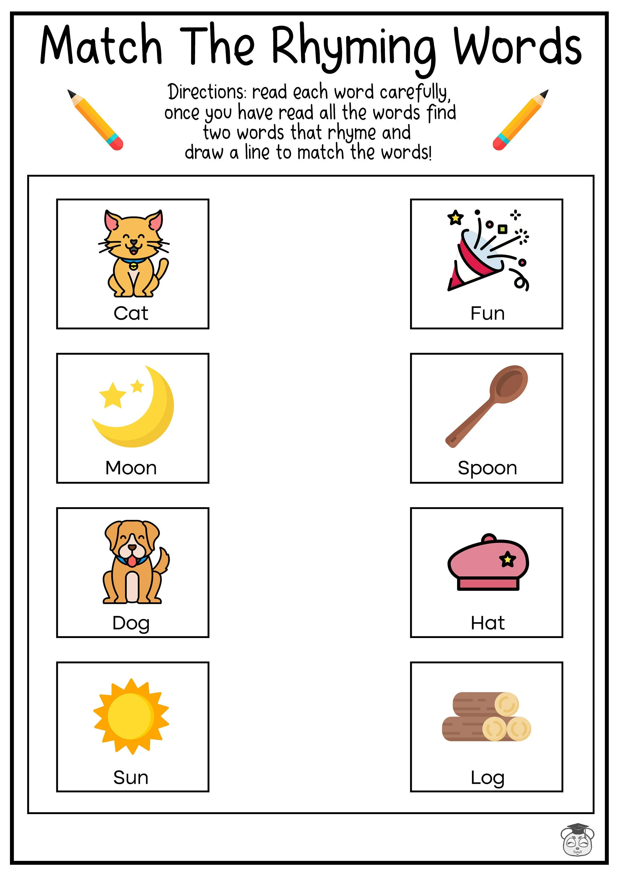 Rhyming Word Pairs worksheet for early German literacy learners, image 16 Pre-K children matching rhyming words in a German phonics worksheet
