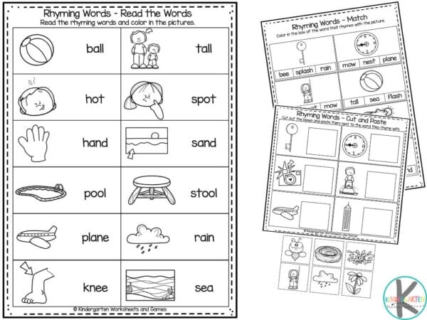 German Rhyming Words Activity for Early Learners Worksheet 19 Pre-K children practicing rhyming word pairs on a German phonics worksheet