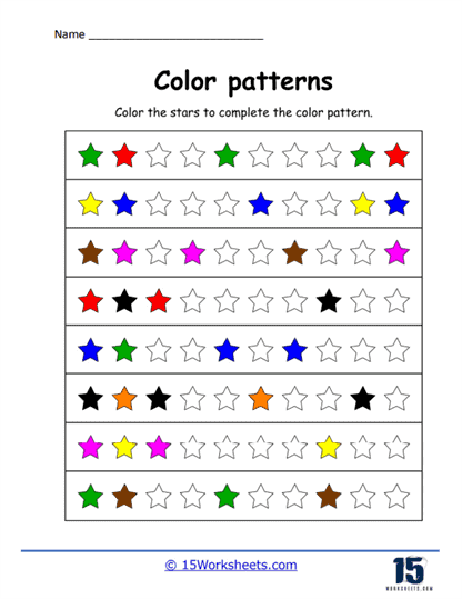 Creative 1st grade math activity featuring color patterns in worksheet image 25 Color Patterns worksheet for Pre-K children practicing physical science concepts with colorful pictures