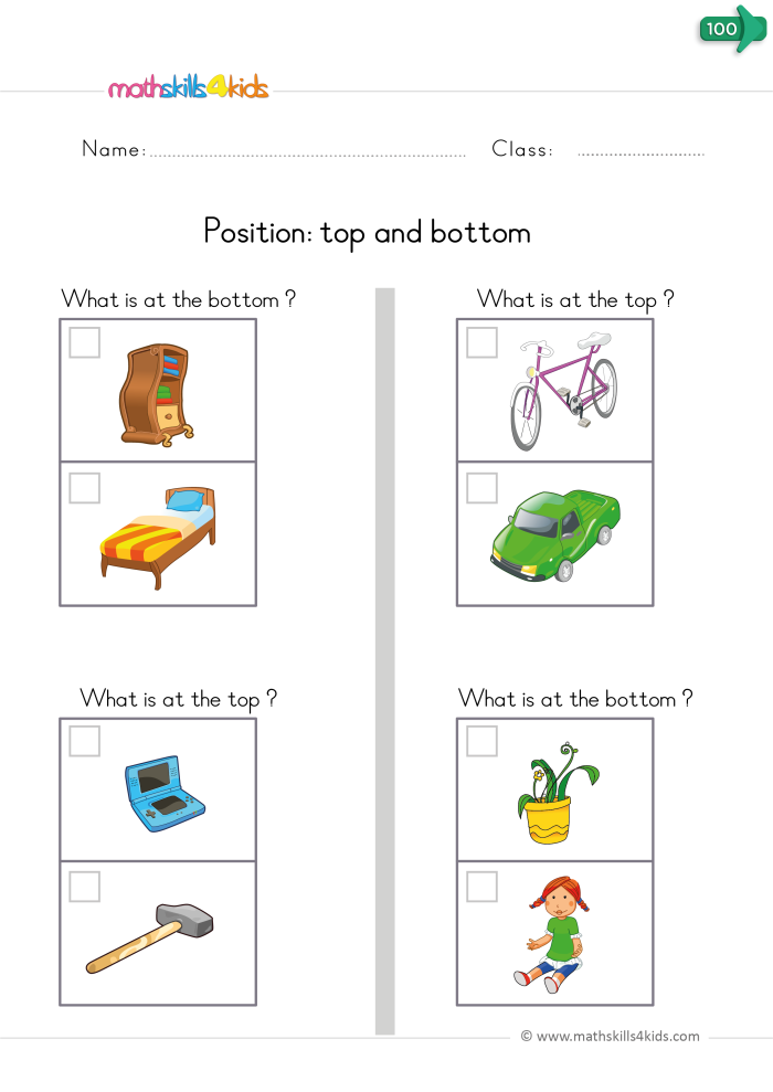 Pre-K students practicing position words on the Position Word Check-In worksheet