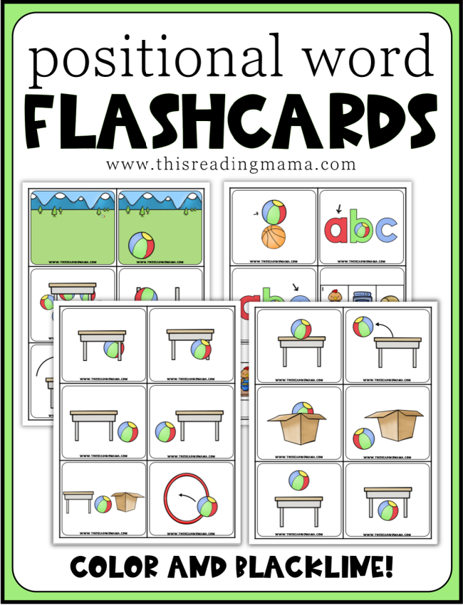 Pre-K students practicing position words on a colorful worksheet