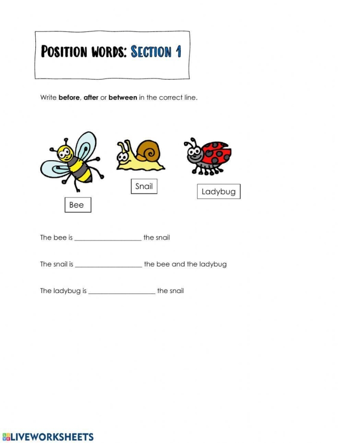Pre-K students practicing position words with a fun check-in worksheet