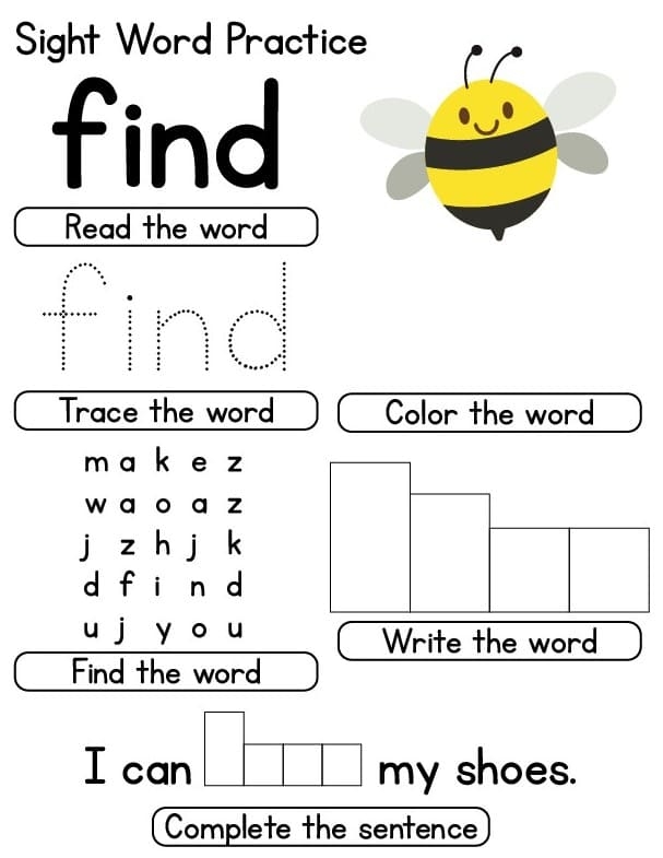 Engaging Sight Word Find activity for early readers to boost word recognition Pre-K students working on a Sight Word Find worksheet to improve reading skills