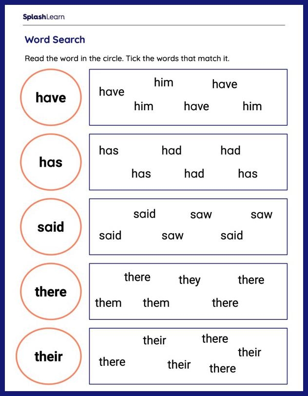 Sight Word Find worksheet designed for early readers to recognize common words quickly Pre-K student working on a Sight Word Find worksheet to improve reading skills