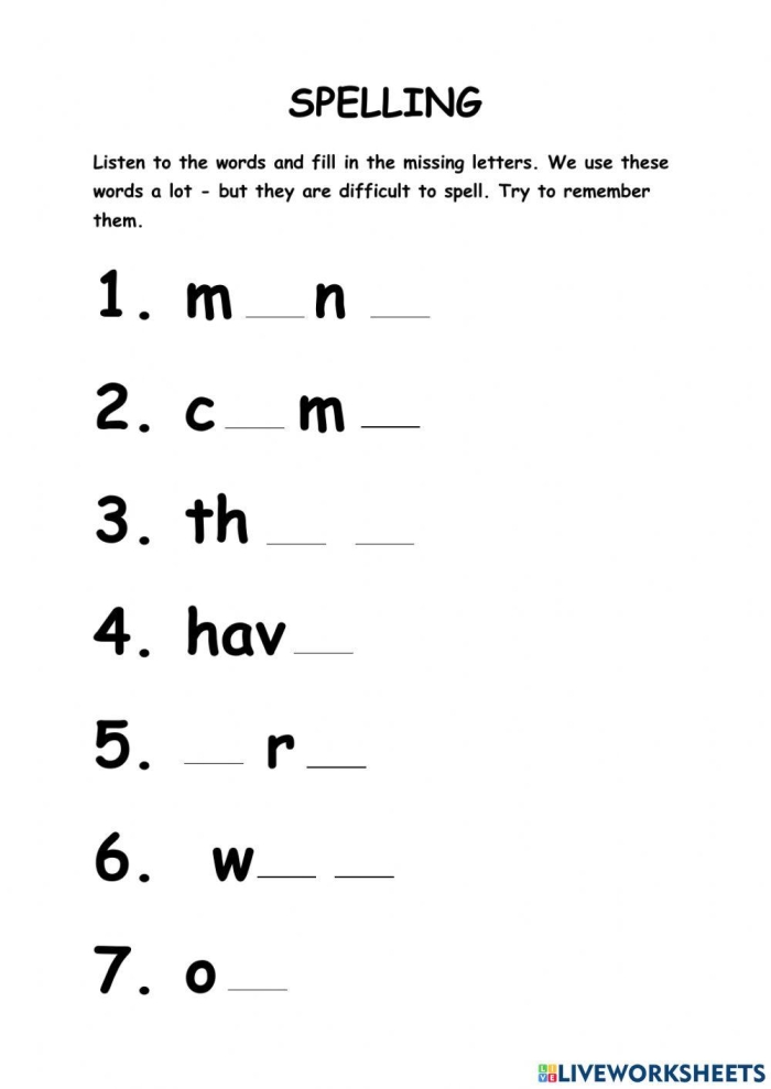Starting Spelling Assessment worksheet for Pre-K students practicing early spelling skills