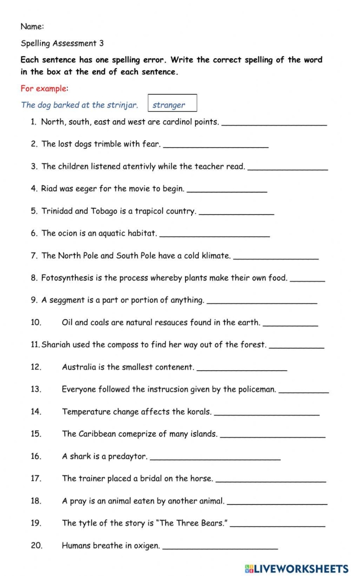 Pre-K student completing a starting spelling assessment worksheet to practice early spelling skills