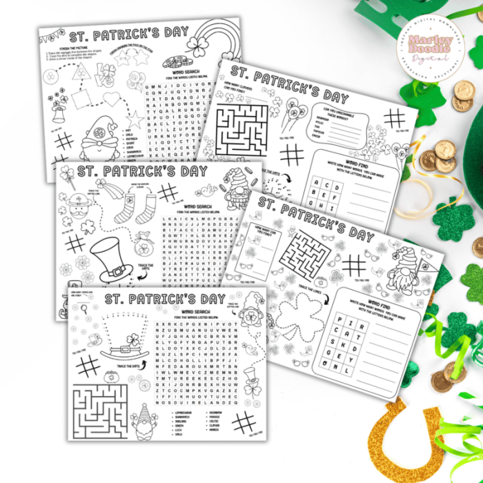 St. Patrick's Day themed paper doll girl worksheet for Pre-K focusing on colors and clothing vocabulary