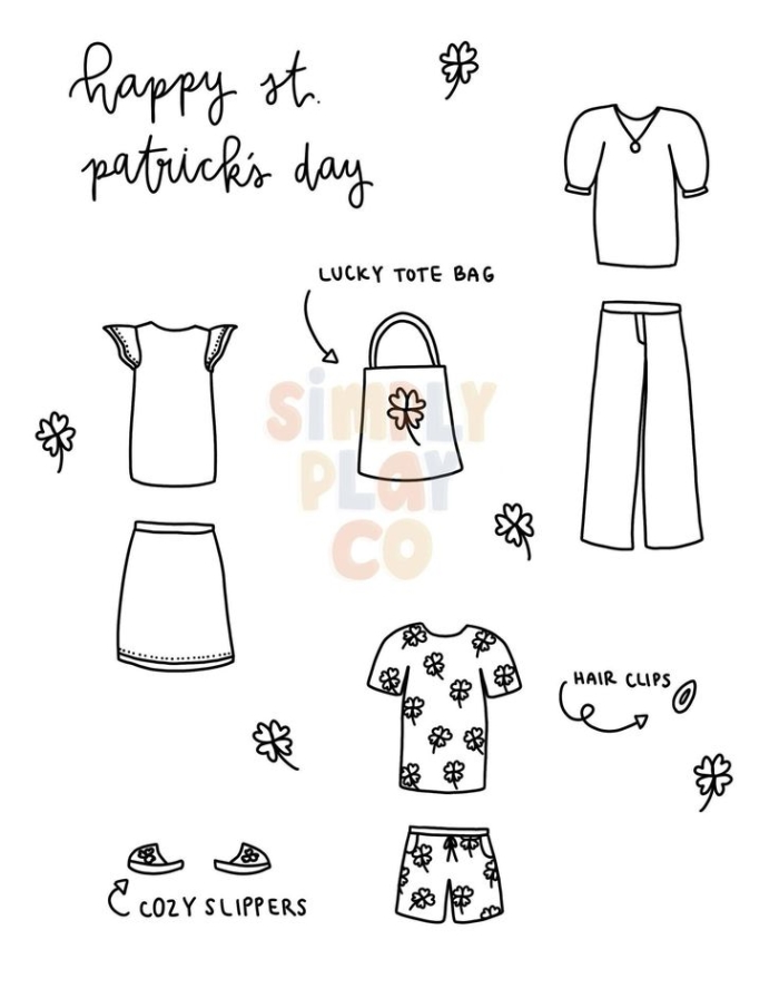 Pre-K St. Patrick's Day paper doll girl with colorful holiday clothes for grammar practice