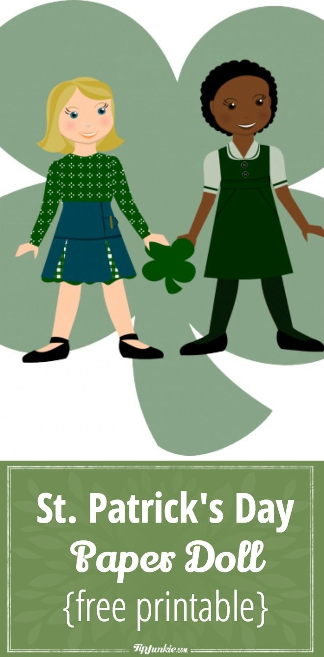 Pre-K St. Patrick's Day paper doll girl with colorful holiday clothes for learning