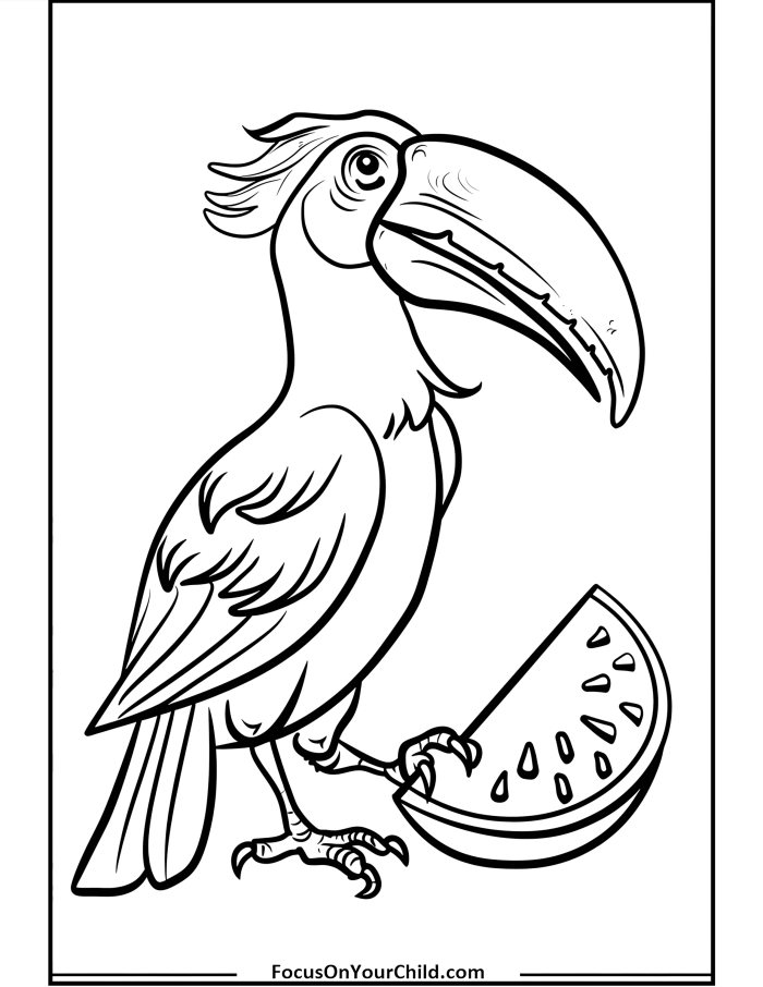 Creative Color the Toucan activity sheet for young learners in civics and government, image 8 Pre-K worksheet featuring a toucan for coloring in civics and government class