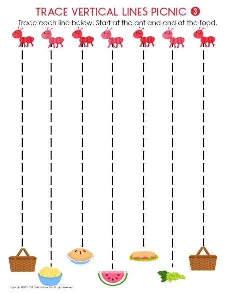 Vertical Lines Prewriting Skills worksheet for early letter formation practice Pre-K child tracing vertical lines on a worksheet to build prewriting skills