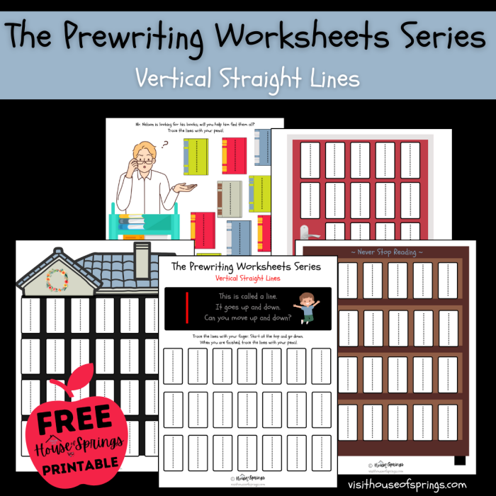 Vertical Lines Prewriting Skills worksheet for early alphabet learning Pre-K child practicing vertical lines on a worksheet to improve letter formation skills