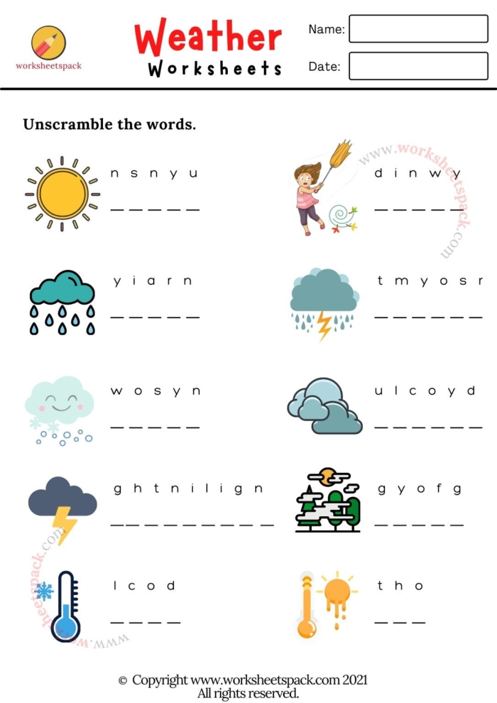 Introductory Learn Chinese worksheet on weather words for young learners Pre-K children practicing Chinese weather vocabulary with a colorful worksheet