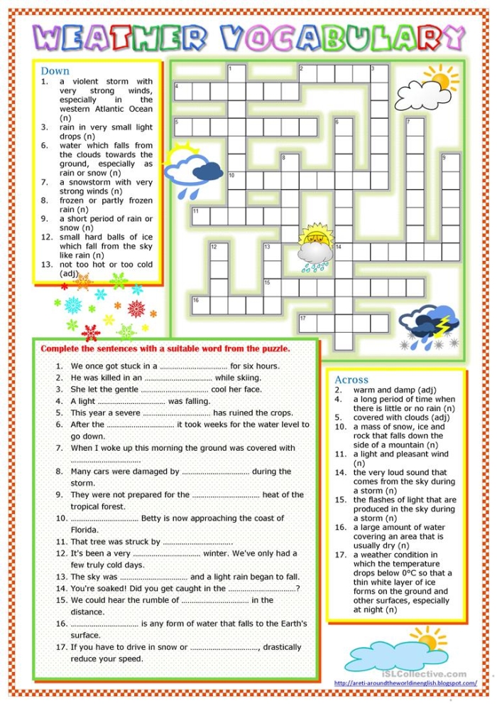 Learn Chinese weather words with this fun worksheet for young learners Pre-K children practicing Chinese weather vocabulary with colorful illustrations