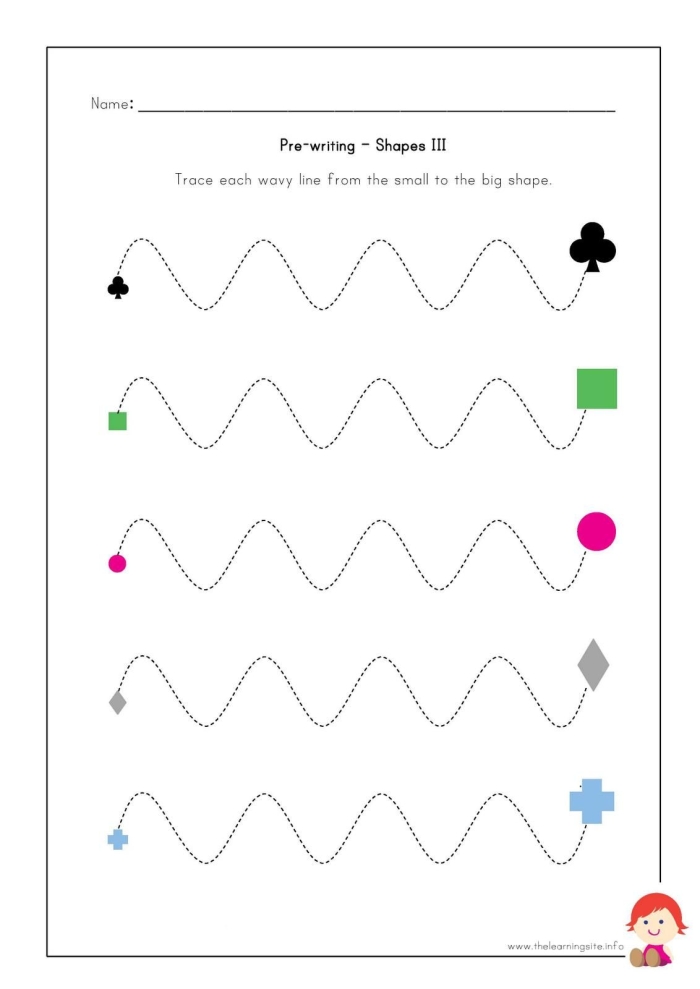 Vertical Lines tracing exercise for prewriting skill development in Pre-K kids Pre-K child practicing vertical lines on a worksheet to build writing skills