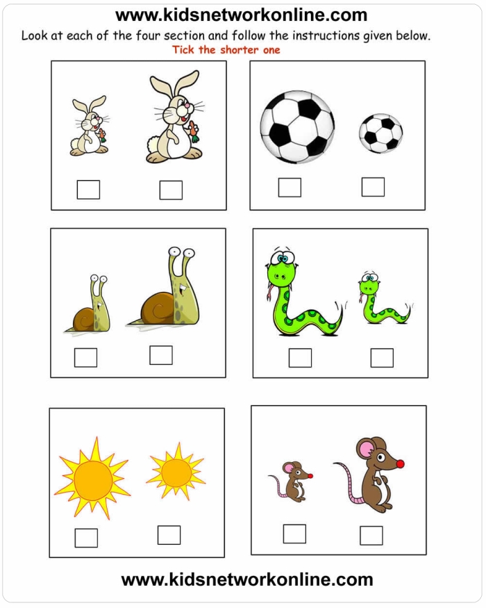 Bug size matching activity for preschoolers with two bugs of equal size on worksheet 10 Preschool worksheet showing colorful bugs to compare sizes and find matching pairs
