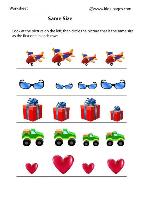 Fun Printable Same Size Worksheets for Pre-K Reading Skills