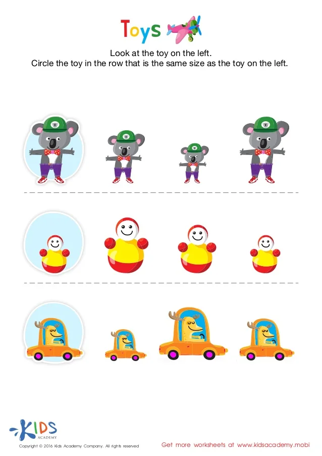 Bug size matching activity for early readers with colorful insects on page twenty Preschool worksheet featuring bugs to compare sizes and find matches