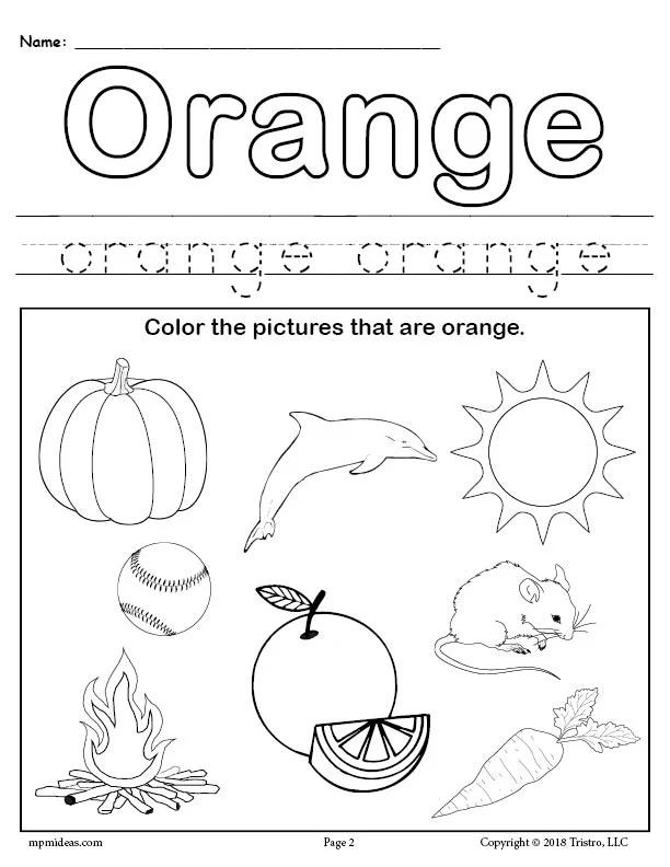 Engaging orange color activity for early learners in a fun worksheet setting A young child coloring a page about the color orange in a preschool worksheet