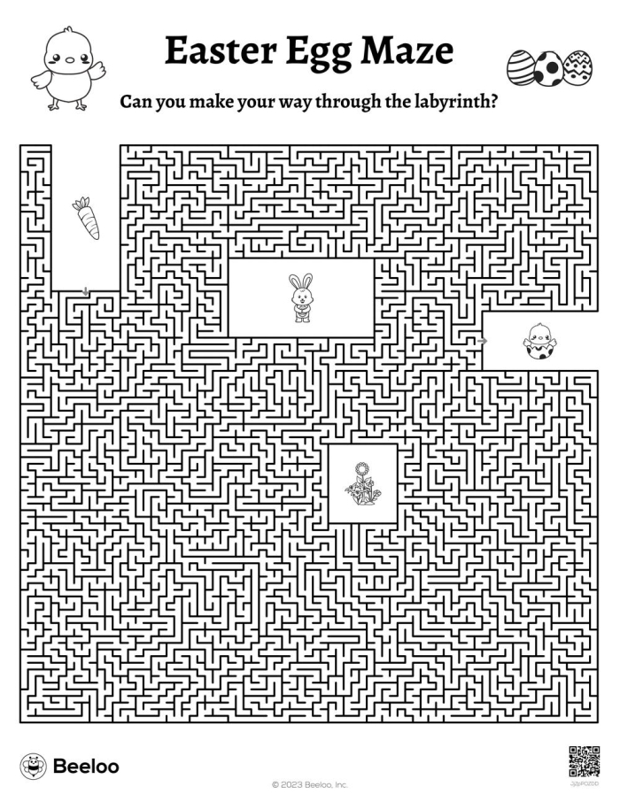 A colorful Easter eggs maze activity for preschool children learning place value skills