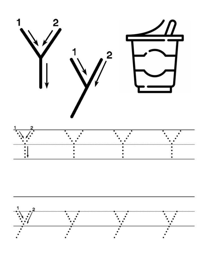 Practice Tracing the Letter Y worksheet for Pre-K students in Spanish Worksheet for tracing the letter Y designed for preschool children to enhance fine motor skills