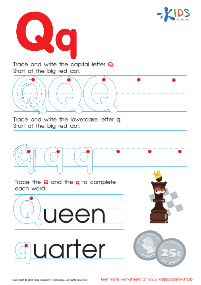 Worksheet for tracing the letters Q and S to enhance phonics skills Tracing letters Q and S worksheet for preschool handwriting practice